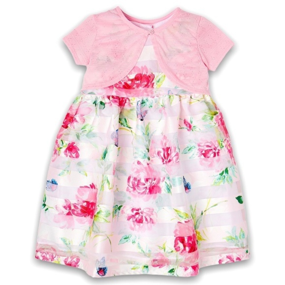 Girls Floral Stripe Dress & Shrug Spring D…